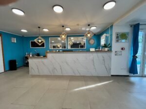 Réception en marbre et bleu